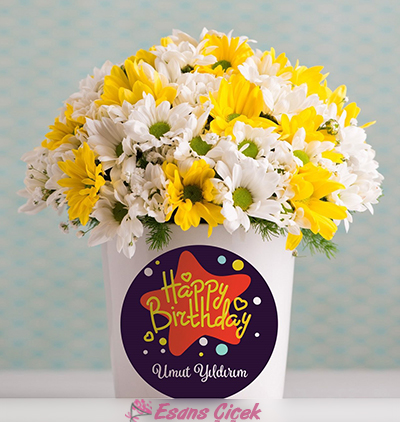  Serik Çiçek Siparişi Kişiye Özel Vazolu Sarı Beyaz Papatya Aranjmanı