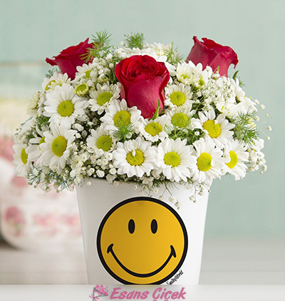 Belek çiçek Smiley Vazolu Papatya ve Güller
