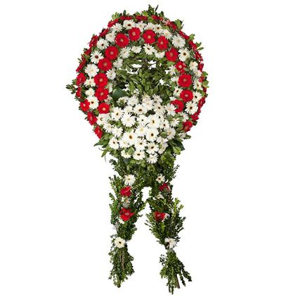 Serik Çiçekçi Kırmızı Beyaz Gerbera Cenaze Çelengi