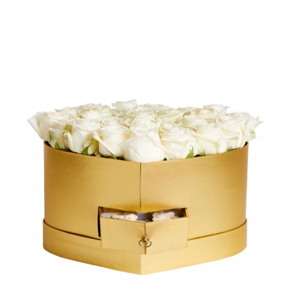  Serik Çiçek Siparişi altın kalp kutuda güller
