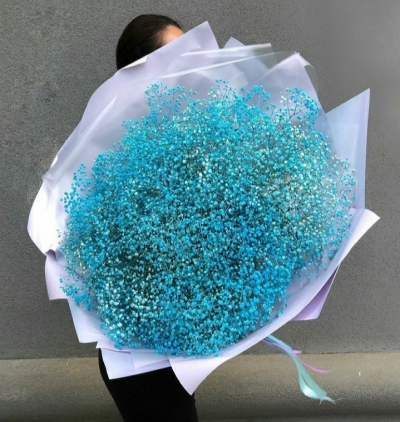 Belek çiçek mavi cipso buketi